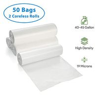 40-45 Gallon Clear Trash Bags, 50 Count - Large Garbage Can Liners - High Density, Lightweight, 19 Microns - For Kitchen, Office, Home, Hospital and Industrial Wastebaskets - 2 Coreless Rolls