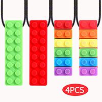 Bridget Bobby 4Pcs Sensory Chew Necklace for Boys and Girls,Silicone Chewy Stick/Brick for Kids with Autism Toys,Baby Teething Necklace,ADHD Toys,Fidget Toys,Biting Needs