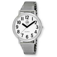 Unisex Low Vision Silver Tone Watch White Face w/Black Numbers, Expansion Band