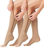 2 Pairs Compression Socks Toe Open Leg Support Stocking Knee High Socks with Zipper (Nude, L/XL) …
