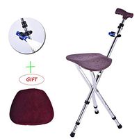 AD Adjustable Height Cane with Seat, Walking Stick Folding Chair Stool Massage Portable with LED Light for Elder