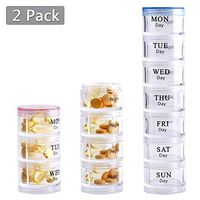 Weekly Pill Organizer - Stackable Vitamin Container,Detachable Tower Pill Box,7 Day Medication Organizer with Adheive Labels for Vitamin,Fish Oil,Supplements - Pink & Blue