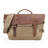 MonthSir Leather Canvas Camera Bag Vintage Waterproof DSLR SLR Messenger Shoulder Bag (Khaki)