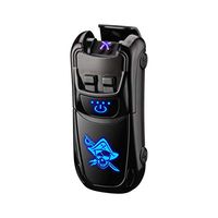 Dual Arc Lighter USB Double Rechargeable Flameless Windproof Led Screen Fingerprint Sensor Electric Lighter (Black Pirate)
