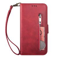 Cfrau for Samsung Galaxy S10E Zipper Wallet Case with Black Stylus,Premium Scratch Resistant Credit Card Holder Purse Wrist Strap Magnetic Flip Case with Money Coin Pocket,Red