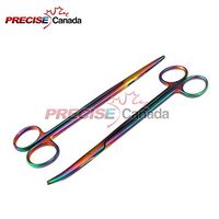 PRECISE CANADA: SET OF 2 MULTI TITANIUM COLOR RAINBOW METZENBAUM SCISSORS 7" STRAIGHT & CURVED STAINLESS STEEL