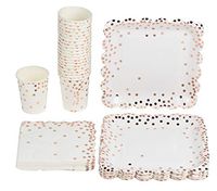 Rose Gold Confetti Disposable Tableware, Scalloped Plates (Serves 24, 72 Pieces)