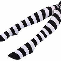 Student Fashion Winter Socks Thigh High Striped Over the Knee Slim Leg Stockings Boot Socks (Black 2)