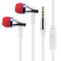 High Quality Bass Flat Wired WHITE Metal Earbuds Handsfree Headset Earphones w Mic for Samsung Galaxy Tab 7 P1000, Samsung Galaxy Tab 7.7, Samsung ATIV Tab, Galaxy Tab 8.9, Samsung Galaxy Tab 10.1, Galaxy Tab 4 7.0 / 8.0 / 10.1, Tab PRO 10.1 SM-T520