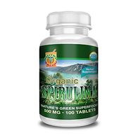 Spirulina Organica 100 Tabletas 500MG, Alga spirulina 100% Natural, combate Anemia, Regula niveles de azucar, Reduce colesterol, 100% pura y orgánica.
