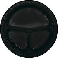 Creative Converting Touch of Color 20 Count 10.25" Plastic Banquet Plate, Divided, Black Velvet