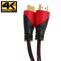 Ultra Speed HDMI Cable V1.4 With Ethernet for 3D and 4K Bluray PS4 24K Gold Plated Black & Red Mesh (25ft)