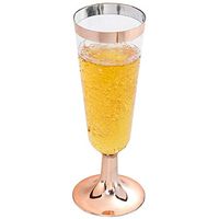 IOOOOO Rose Gold Champagne Flutes 50 PACK, 6 Oz Disposable Champagne Glasses, Plastic Toasting Glasses for Celebration, Wedding or Parties