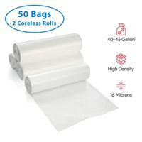 40-46 Gallon Clear Trash Bags, 50 Count - Large Garbage Can Liners - High Density, Lightweight, 16 Microns - For Kitchen, Office, Home, Hospital and Industrial Wastebaskets - 2 Coreless Rolls