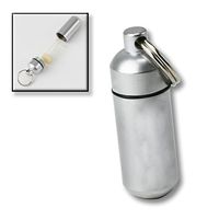 Brass Keychain Pill Holder ID Vial Silver Finish - Waterproof