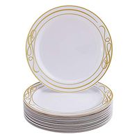 Disposable Side Plates | 40 pc | Heavy Duty Plastic Dishes | Elegant Fine China Look | Bella – Gold 7.5”