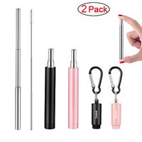 2 Pack Reusable Metal Straws Collapsible Stainless Steel Drinking Straw Portable Telescopic Straw with Case Black/Pink