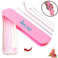 Healthy Glass Straws Private Solid Box Multi Color 200 mm X 8mm Reusable Drinking Straw Case Set Perfect for Home, Office or Gift - Green, Orange, Pink, Blue (Pink)