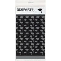 Heavy Duty Table Cover Tableware Graduation Caps Printed Design Classic Plastic Graduation Party Tablecloth, Silver/Black, 84" x 54"