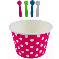 Worlds Paper Ice Cream Cups With Plastic Spoons Polka Dot Paper Yogurt Cups 8oz Pink 50 Set