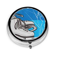 ZZguowuque Round Pill Case with 3 Compartment，Small Pill Case Portable for Pocket Purse， Travel Pills Box Ice Figure Skates Skater Boots Activity Blade Dance