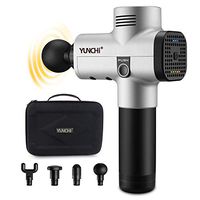 YUNCHI Handheld Massage Gun - Professional Percussion Massager for Neck, Back & Legs - Quiet Deep Tissue Massage Device with 4 Massage Heads In Carry Case - Tension Relief & Muscle Relaxation - Silver