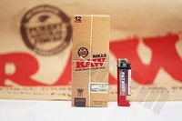 Bundle - 2 Items - Full Box (12 Packs, 3 Meter Per Pack) Of AUTHENTIC Raw Rolling Paper King Size Rolls And Patriot Lighter