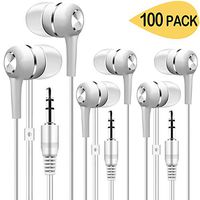 Bulk Earbuds Headphones 100 Pack, Wholesale Disposable Ear Buds Bulk Earphones for Classroom,School,Kids,Libraries,Museums (White)