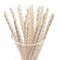 Homeford Firefly Imports Small Dots Paper Straws, 7-3/4-Inch, 25-Pack, Light Pink/White, 7-3/4"
