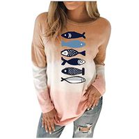 Meikosks Womens Dyed Fish Print Tunic Long Sleeve Crewneck Sweatshirts Casual T Shirt Plus Size Tops Khaki