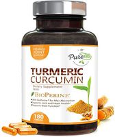 Turmeric Curcumin 95% High Potency Curcuminoids 1950mg with Bioperine Black Pepper for Best Absorption, Made in USA, Best Vegan Joint Support, Turmeric Pills by PureTea - 180 Capsules