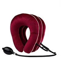 Glumlly Neck Traction Inflatable & Adjustable,Air Neck Therapy Flocking Fabric,Neck Stretcher Adjustable,for Instant Neck Pain Relief,Red