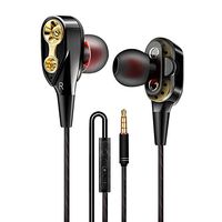 Quad Drivers Hybrid in Ear Earphones,Dual Speaker in-Ear Headphones Double Dynamic Ring Headphone Cable with Wheat Gaming Headset for Apple Android Phone (Black)