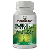 Advanced Vitamin D 5000 IU with All 3 Types of Vitamin K by Peak Performance. Vitamin D3 and Vitamin K2, K1, MK-7 (MK7), MK4 Supplement. 60 Small and Easy to Swallow Vegetable Pills (5000 IU)