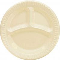 9" 3 Compartments Foam Plastic Round Plates 125/Pack in Honey