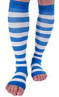 Doc Miller Open Toe Compression Socks 1 Pair 15-20 mmHg Firm Graduated Support for Circulation Surgery Recovery Varicose Veins POTS(Blue-Wht, XL)