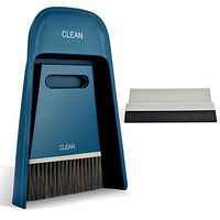 BXIO Mini Stand-up Dustpans and Brooms Set, Small Cleaning Hand Brush and Dustpan Combo with Nesting Tiny Soft Brush/Hard Wiping Scraper for Table, Countertop (Navy)