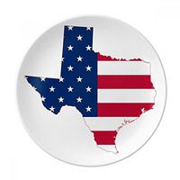 Texas USA Map Stars Stripes Flag Shape Dessert Plate Decorative Porcelain 8 inch Dinner Home