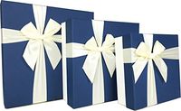 Cypress Lane Square Rigid Gift Box with Ribbon, 11 inches, a Nested Set of 3 (Blue/White)