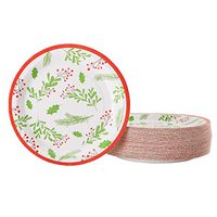 Disposable Plates - 80-Count Paper Plates, Christmas Holiday Party Supplies for Appetizer, Lunch, Dinner, Dessert, Holly Berry and Leaves Design, White, 9 Inches Diameter