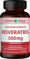 Vitamin World Resveratrol 500 mg. 60 Capsules, Maximum Strength, Antioxidant Support, Rapid-Release, Vegetarian, Gluten Free