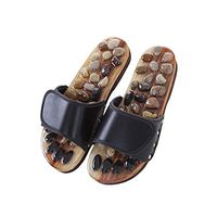 Girllike Massage Slippers Foot Massager Shoes Massage The Acupoints with Magnetic Field Relax Sandals Natural Cobblestone Stones(Black-S(Women 7/Man 6))