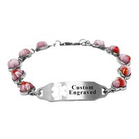 My Identity Doctor - Customizable Medical Alert Bracelet for Women with Engraving - 5mm Steel, Glass Hearts - White - Wrist Size 8.25 Inch