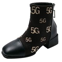 Boots for Women, Women's 5G Printed Booties Casual Round Head Square Heel Back Zipper Boot Ladies Fashion Shoes