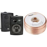Dual LU43PB 100 Watt 3-way Indoor/Outdoor Speakers in Black (Pair) and AmazonBasics 16-Gauge Speaker Wire - 100 Feet Bundle