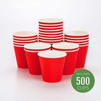 500-CT Disposable Red 8-OZ Hot Beverage Cups with Ripple Wall Design: No Need for Sleeves - Perfect for Cafes - Eco-Friendly Recyclable Paper - Insulated - Wholesale Takeout Coffee Cup