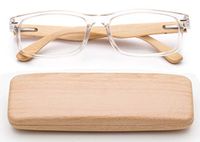 Real Bamboo Reading Glasses Spring Hinge Genuine Bamboo Rectangular Reader w/Case