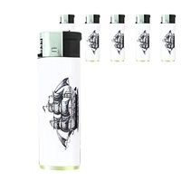 Vintage Pirate Ship Lighters S3 Set of 5 Electronic Flame Cigarette Smoking Retro High Seas