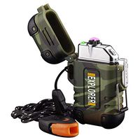Arc Lighter Outdoor Waterproof Windproof Plasma Lighter Rechargeable USB Electronic Lighters with Emergency Whistle for Camping,Adventure,Survival Tactical Gear (Camouflage)