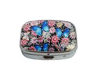 Baoquan Custom Silver Square Glass Pill Case Medicine Vitamin Organizer Pocket Decoration Gift (Art Blue Butterfly)